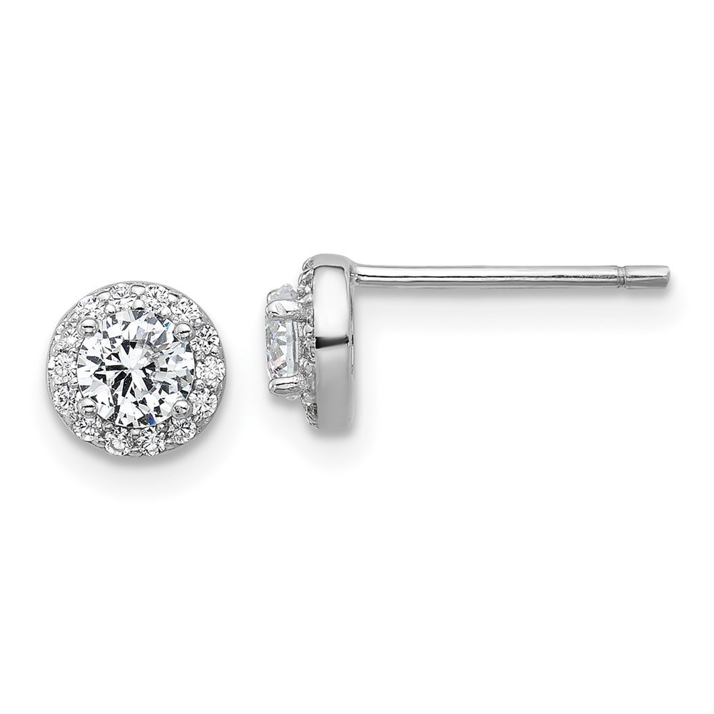 925 Sterling Silver Rhodium-Plated Polished Cz Halo Post Earrings